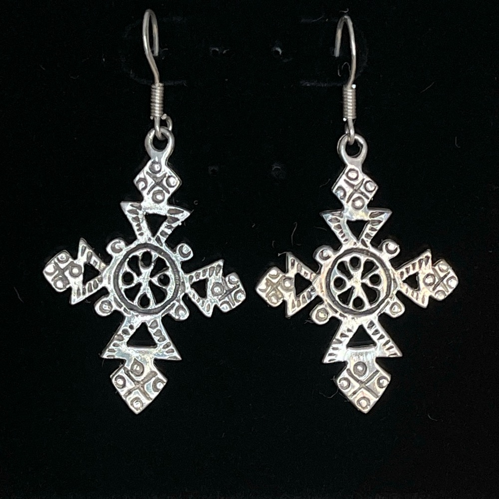 Sterling Silver Vintage Native American Inspired Cross Earrings (1980's)